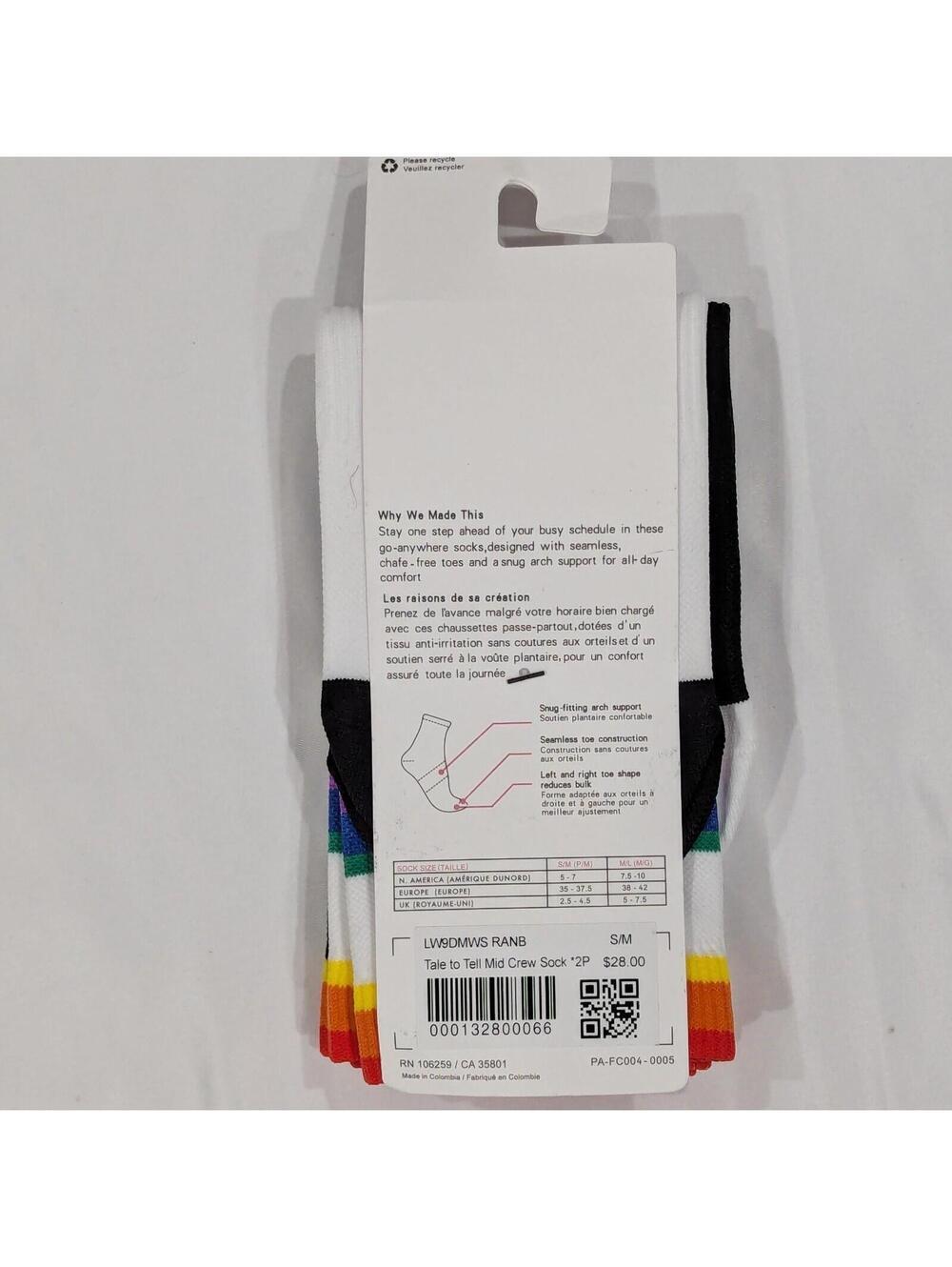 Lululemon Tale to Tell Mid Crew Sock 2 Pack Rainbow Pride Black S/M NWT $28 MSRP - Picture 5 of 5